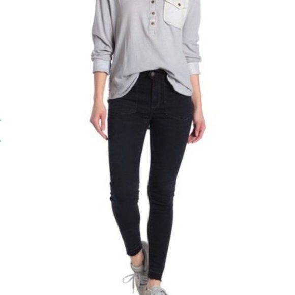 Free People Denim - Blue Black Free People Ivy Mid Rise Released Hem Skinny Jeans